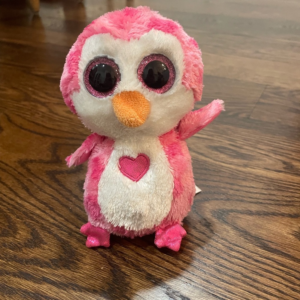 Ty Beanie Boo Pink and White Penguin Plush Toy